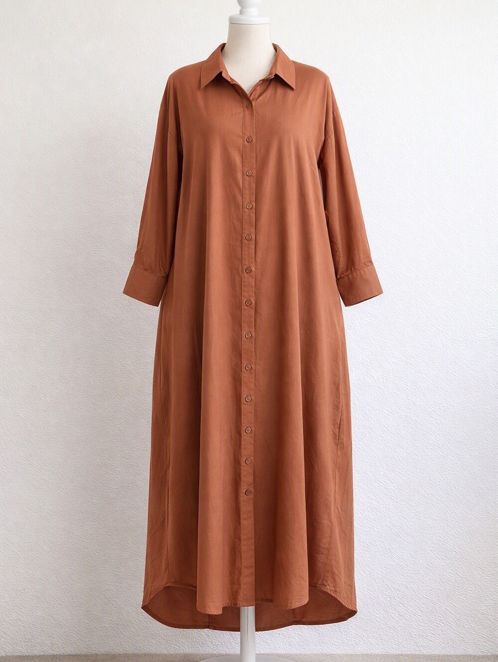 Classic Button-Front Maxi Shirt Dress in Rust